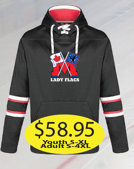 Lady Flags Game Hoodie #1 with large logo embroidered.