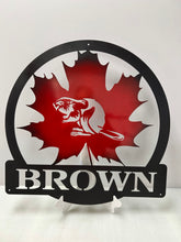 Load image into Gallery viewer, Maple Leaf With Beaver and Name Round 24", 14 ga metal, powder coated