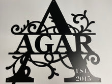 Load image into Gallery viewer, Family Letter Monogram CLASSIC Vines , 18"-36" 14 ga metal , powder coated.