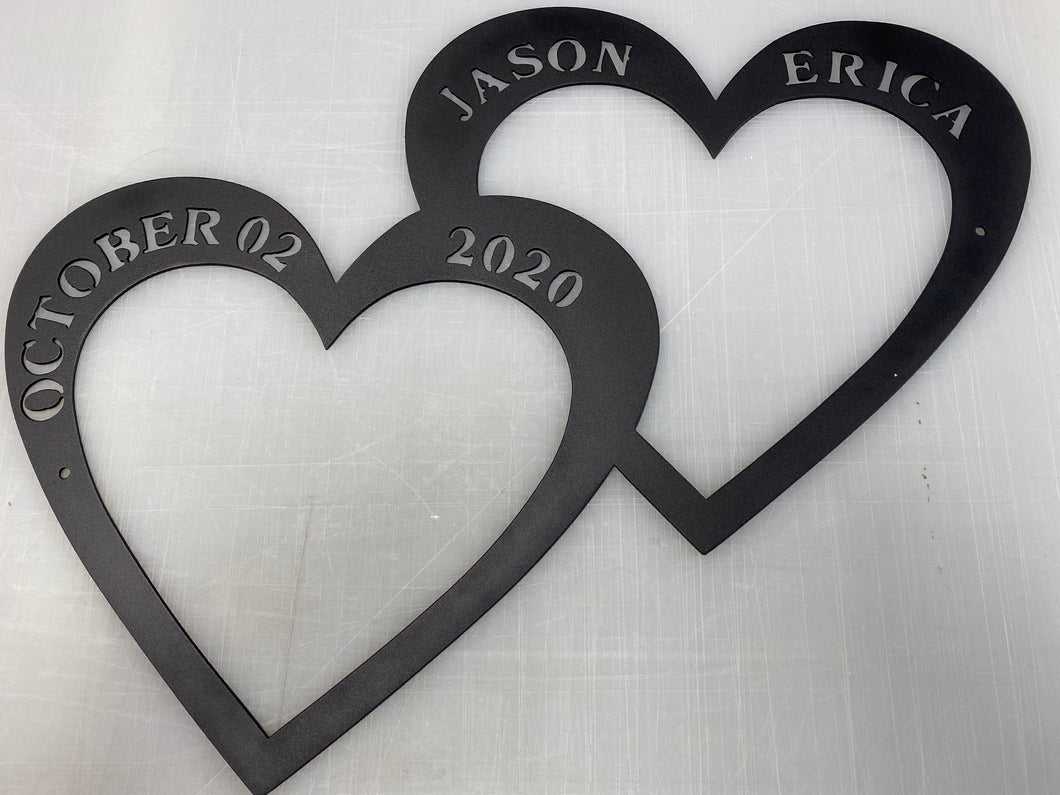 Hearts Double with Text , 14 ga metal , powder coated