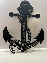 Load image into Gallery viewer, Anchor with rope with Family name etc.., 14 Ga metal , powder coated