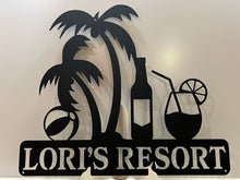 Load image into Gallery viewer, Happy Hour Sign with Palm Trees , 14 Ga metal , powder coated.