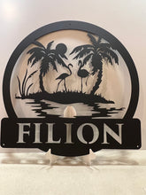 Load image into Gallery viewer, Palm Tree Island With Family Name 24&quot;-36&quot;,  14 ga metal , powder coated.
