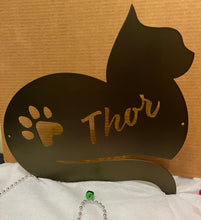 Load image into Gallery viewer, Memorial Cat Heart Silhouette with Name 24" , 14 ga metal , powder coated