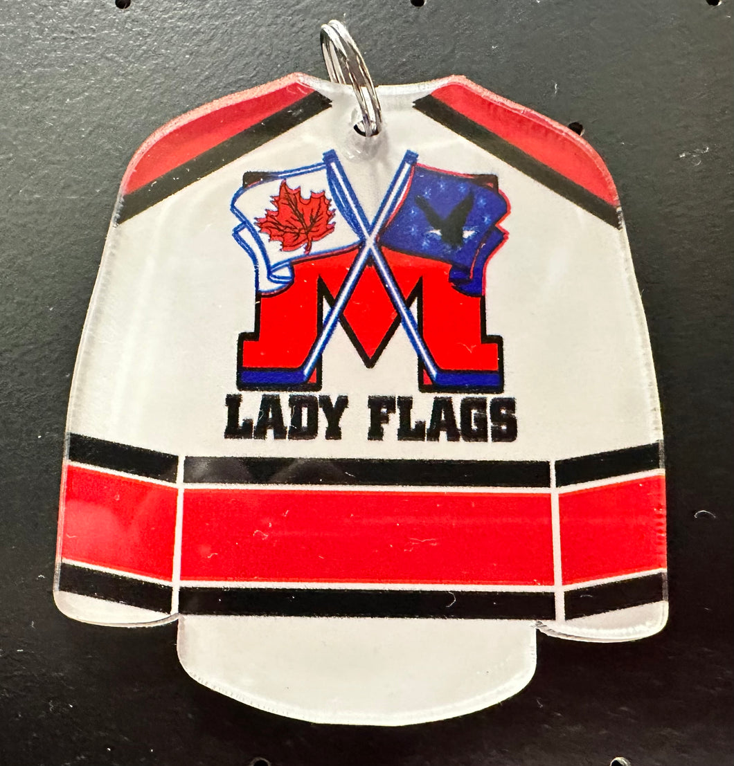 Lady Flags keychains, hockey bag zipper holder or Christmas ornament