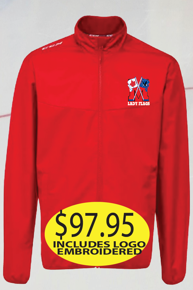 Lady Flags RED CCM Warmup Jacket with Logo Embroidered.