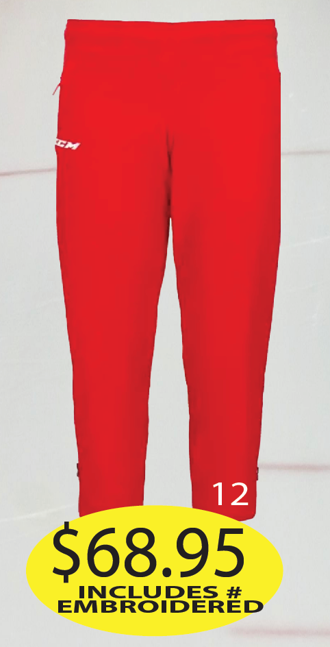 Lady Flags RED CCM Warmup Pants with # Embroidered.