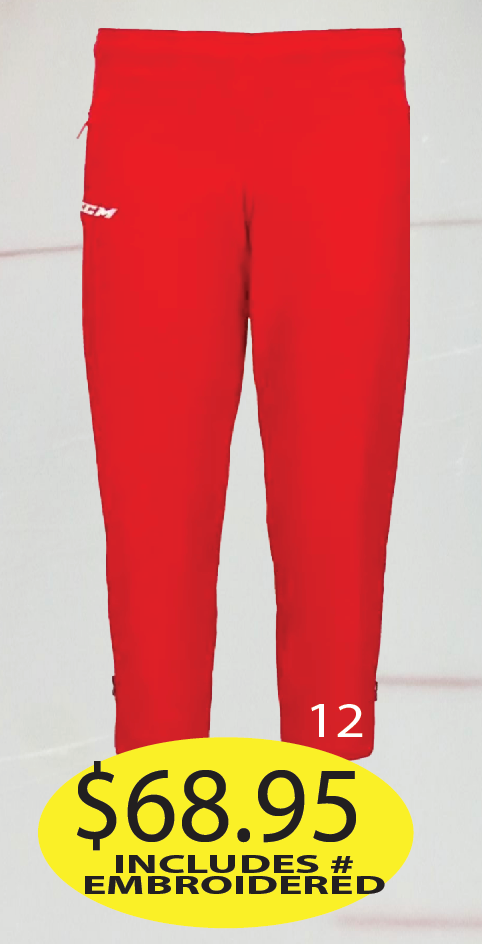 Lady Flags RED CCM Warmup Pants with # Embroidered