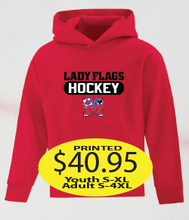 Load image into Gallery viewer, Lady Flags Hoodie Hokey Logo Printed
