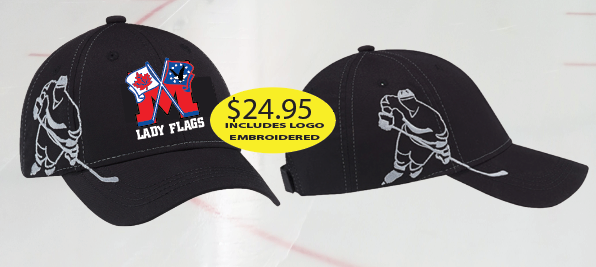 Lady Flags Baseball Hat Hockey Player adjustable with Logo Embroidered
