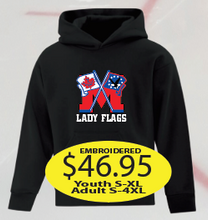 Load image into Gallery viewer, Lady Flags Hoodie with large logo embroidered.
