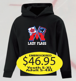 Lady Flags Hoodie with large logo embroidered.
