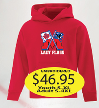 Load image into Gallery viewer, Lady Flags Hoodie with large logo embroidered.
