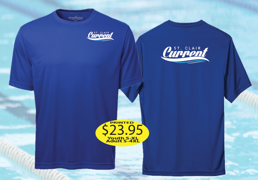 St Clair Current DRYFIT performance short sleeve with Left Chest and Back LARGE Logo printed