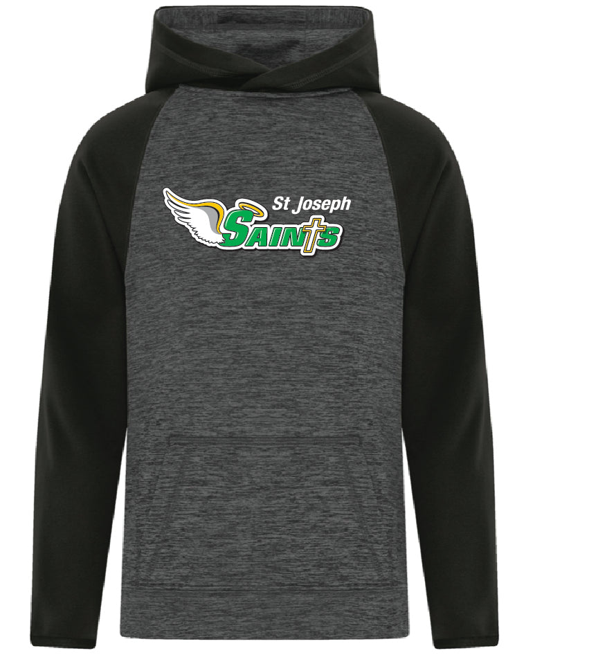 St Joseph Saints Performance Hoodie Grey/Black with LARGE Logo EMBROIDERED