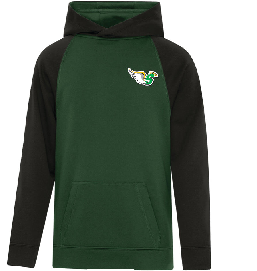 St Joseph Saints Performance Hoodie Green/Black with SMALL Logo EMBROIDERED