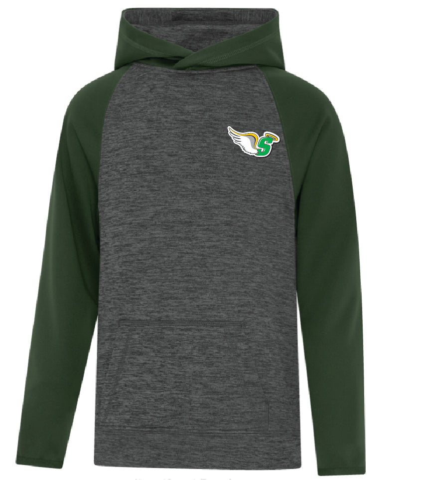 St Joseph Saints Performance Hoodie Grey/green with SMALL Logo EMBROIDERED