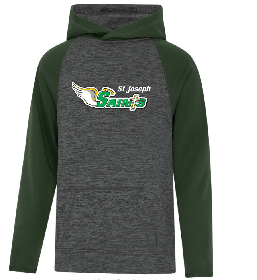 St Joseph Saints Performance Hoodie Grey/green with LARGE Logo EMBROIDERED