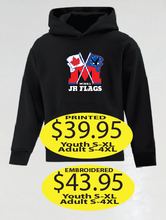 Load image into Gallery viewer, JR Flags Hoodie with large logo printed or embroidered
