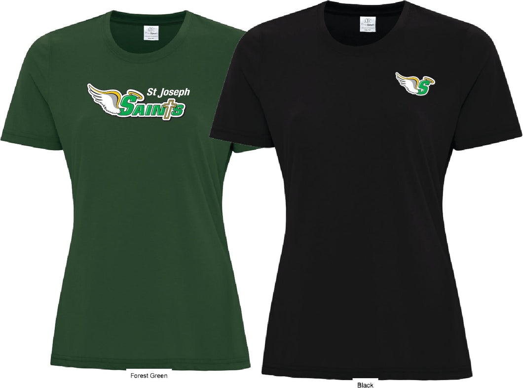 St Joseph Saints Ladies Cotton Short Sleeve CREW -neck with  LARGE Logo printed