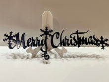 Load image into Gallery viewer, Merry Christmas Saying Snowflakes and Bells 16&quot;x3&quot; , 14 ga metal , powder coated.
