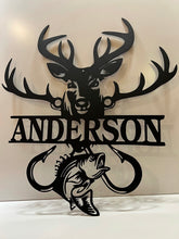 Load image into Gallery viewer, Deer-Fish Family Monogram  24&quot;-36&quot; 14 ga metal , powder coated.
