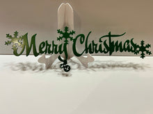 Load image into Gallery viewer, Merry Christmas Saying Snowflakes and Bells 16&quot;x3&quot; , 14 ga metal , powder coated.
