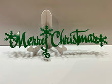 Load image into Gallery viewer, Merry Christmas Saying Snowflakes and Bells 16&quot;x3&quot; , 14 ga metal , powder coated.
