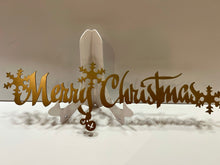 Load image into Gallery viewer, Merry Christmas Saying Snowflakes and Bells 16&quot;x3&quot; , 14 ga metal , powder coated.

