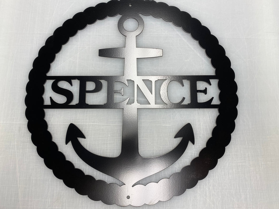 Anchor in Rope Circle , 14 Ga metal , powder coated