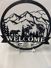 Load image into Gallery viewer, Wildlife Mountain Scene with Moose and Bear 24-36&quot;  ,14 ga metal , powder coated
