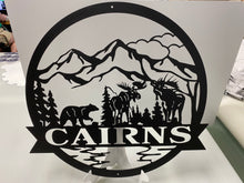 Load image into Gallery viewer, Wildlife Mountain Scene with Moose and Bear 24-36&quot;  ,14 ga metal , powder coated
