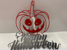 Load image into Gallery viewer, Happy Halloween Sign with Pumpkin 21&quot;x8&quot; and 15&quot;x15&quot; , 14 ga metal , powder coated
