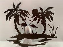 Load image into Gallery viewer, Palm Tree Island with Flamingos Scene 21x19,  14 ga metal , powder coated.
