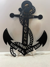 Load image into Gallery viewer, Anchor with rope with Family name etc.., 14 Ga metal , powder coated
