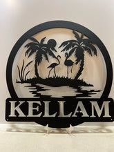 Load image into Gallery viewer, Palm Tree Island With Family Name 24&quot;-36&quot;,  14 ga metal , powder coated.
