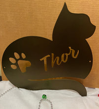 Load image into Gallery viewer, Memorial Cat Heart Silhouette with Name 24&quot; , 14 ga metal , powder coated
