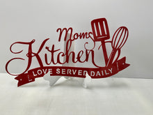 Load image into Gallery viewer, Mom&#39;s Kitchen Sign 20&quot; wide , 14 Ga metal , powder coated.
