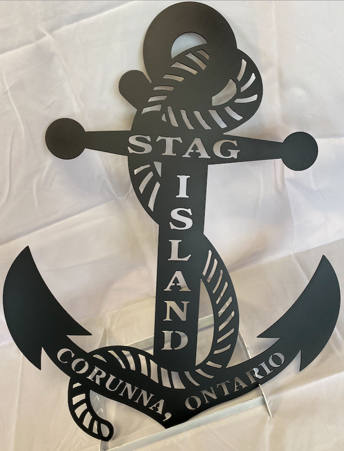 Anchor with rope with Family name etc.., 14 Ga metal , powder coated