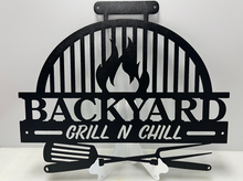Load image into Gallery viewer, BBQ LID Backyard  Scene 24&quot;  ,14 ga metal , powder coated.
