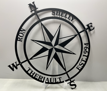 Load image into Gallery viewer, Compass with Coordinates and name Metal Wall Art 24-36&quot;.
